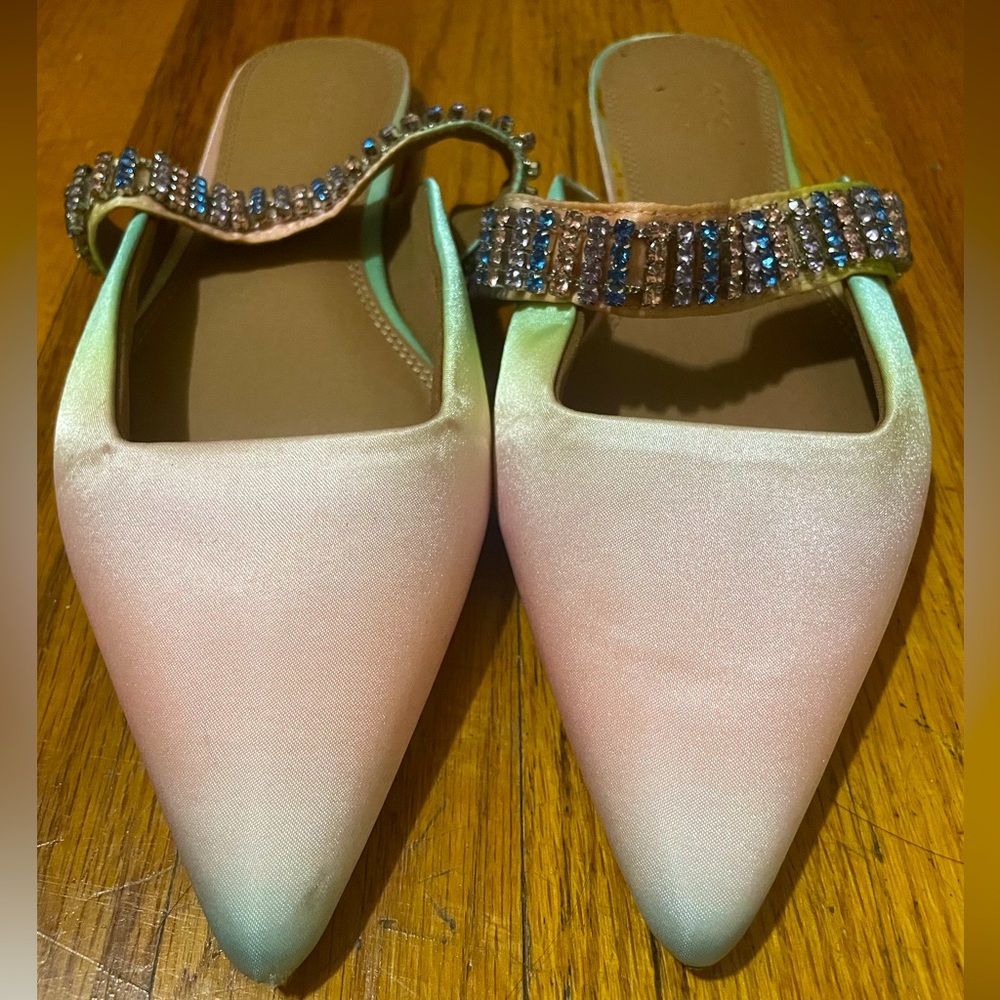 NWOT ASOS unicorn pastel ombré embellished pointed toe slip-on flats, UK size 5